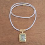 Gold accented prehnite pendant necklace, 'Buddha's Curl Memories' - Gold Accent Prehnite Pendant Necklace from Bali