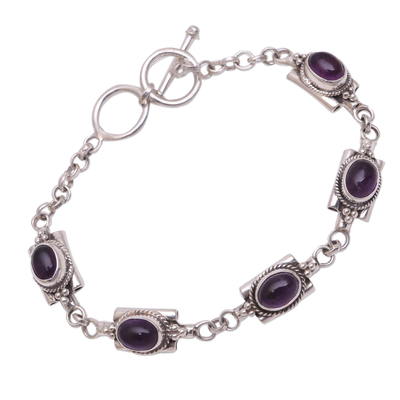 Amethyst link bracelet, 'Regal Domes' - Oval Amethyst Link Bracelet from Bali
