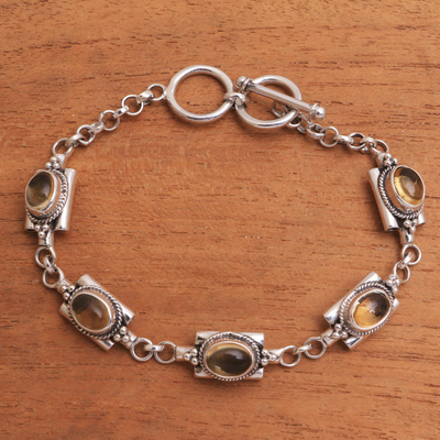 Citrine link bracelet, 'Rich Domes' - Oval Citrine Link Bracelet from Bali