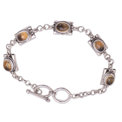 Citrine link bracelet, 'Rich Domes' - Oval Citrine Link Bracelet from Bali