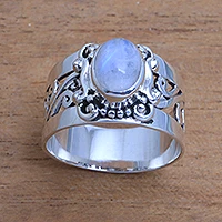 Rainbow moonstone cocktail ring, 'Lost Light' - Artisan Crafted Rainbow Moonstone Cocktail Ring from Bali