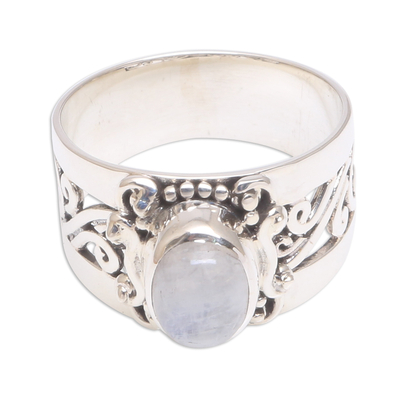 Artisan Crafted Rainbow Moonstone Cocktail Ring from Bali