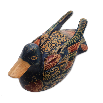Batik wood figurine, 'Graceful Duck' - Parang Motif Batik Wood Duck Figurine from Java