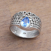 Blue topaz band ring, 'Temple Stones' - Circle Motif Blue Topaz Band Ring from Bali
