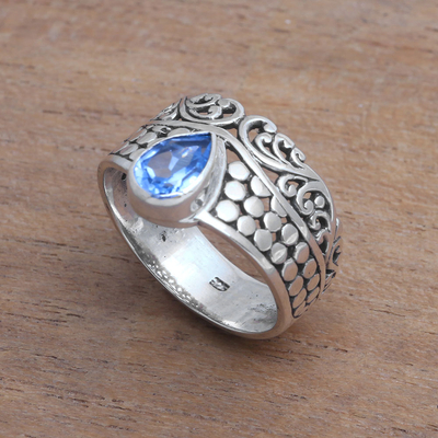 Blue topaz band ring, 'Temple Stones' - Circle Motif Blue Topaz Band Ring from Bali