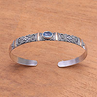 18k gold accent blue topaz cuff bracelet, 'Dot Elegance' - 18K Gold Accent on Sterling Silver Blue Topaz Cuff Bracelet
