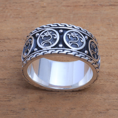 Men's sterling silver band ring, 'Omkara Blessing' - Men's Sterling Silver Om Band Ring from Bali