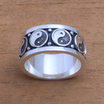 Sterling silver band ring, 'Peace Be With You' - Sterling Silver Yin and Yang Band Ring from Bali