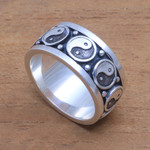 Sterling silver band ring, 'Peace Be With You' - Sterling Silver Yin and Yang Band Ring from Bali
