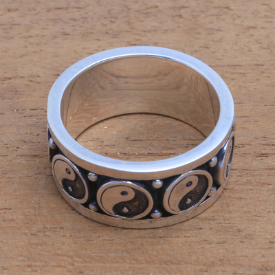Sterling silver band ring, 'Peace Be With You' - Sterling Silver Yin and Yang Band Ring from Bali