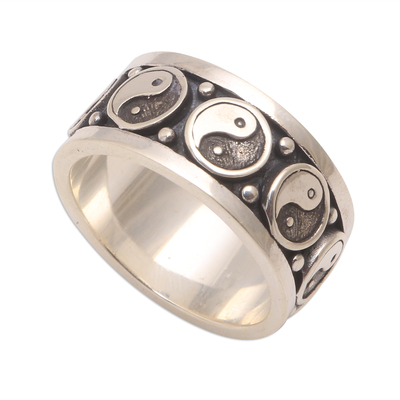 Sterling silver band ring, 'Peace Be With You' - Sterling Silver Yin and Yang Band Ring from Bali