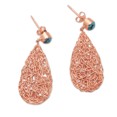 Rose gold plated magnesite dangle earrings, 'Nested Teardrops' - Teardrop Rose Gold Plated Magnesite Earrings from Bali