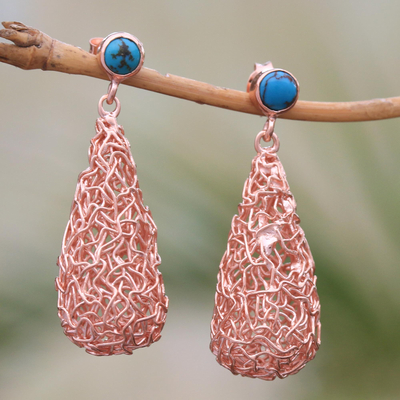 Ohrhänger aus rosévergoldetem Magnesit - Tropfenförmige, rosévergoldete Magnesit-Ohrringe aus Bali