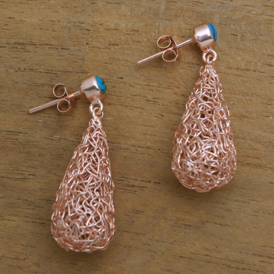 Rose gold plated magnesite dangle earrings, 'Nested Rain' - Drop-Shaped Rose Gold Plated Magnesite Earrings from Bali