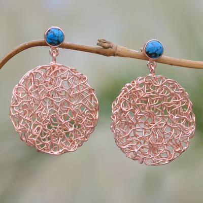 Rose gold plated magnesite dangle earrings, 'Nested Circles' - Circular Rose Gold Plated Magnesite Earrings from Bali