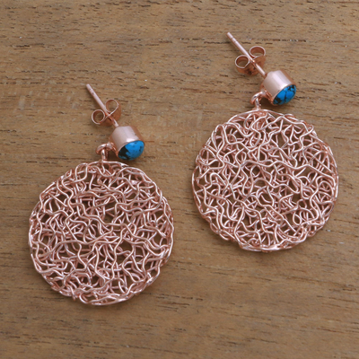 Rose gold plated magnesite dangle earrings, 'Nested Circles' - Circular Rose Gold Plated Magnesite Earrings from Bali