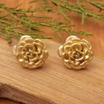 Gold plated sterling silver stud earrings, 'Blooming Rose' (.5 inch) - 18k Gold Plated Sterling Silver Rose Stud Earrings (.5 inch)