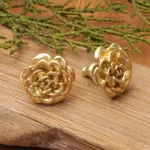 Gold plated sterling silver stud earrings, 'Blooming Rose' (.5 inch) - 18k Gold Plated Sterling Silver Rose Stud Earrings (.5 inch)