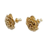 Gold plated sterling silver stud earrings, 'Blooming Rose' (.5 inch) - 18k Gold Plated Sterling Silver Rose Stud Earrings (.5 inch)