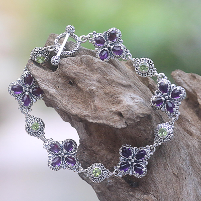 Multi-gemstone reversible link bracelet, 'Petals of Fortune' - Multi-Gemstone Reversible Link Bracelet from Bali