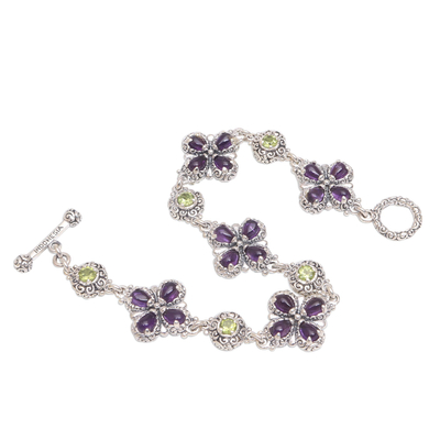 Multi-gemstone reversible link bracelet, 'Petals of Fortune' - Multi-Gemstone Reversible Link Bracelet from Bali