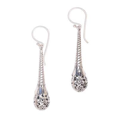 Sterling silver dangle earrings, 'Plumeria Drops' - Frangipani Flower Sterling Silver Dangle Earrings from Bali