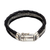 Men's sterling silver and leather bracelet, 'Three Snakes in Black' - Men's Sterling Silver and Black Leather Bracelet from Bali (image 2d) thumbail
