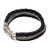 Men's sterling silver and leather bracelet, 'Three Snakes in Black' - Men's Sterling Silver and Black Leather Bracelet from Bali (image 2e) thumbail