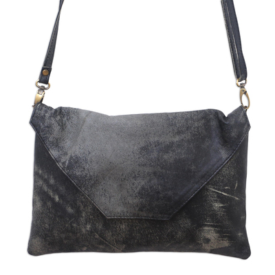 Leather Sling, 'Stylish Envelope in Ebony' - Envelope-Shaped Leather Sling in Ebony from Bali