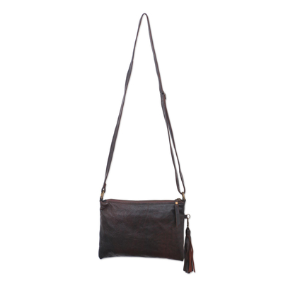 Leather sling, 'Vintage Pouch in Espresso' - Artisan Crafted Leather Sling in Espresso from Bali