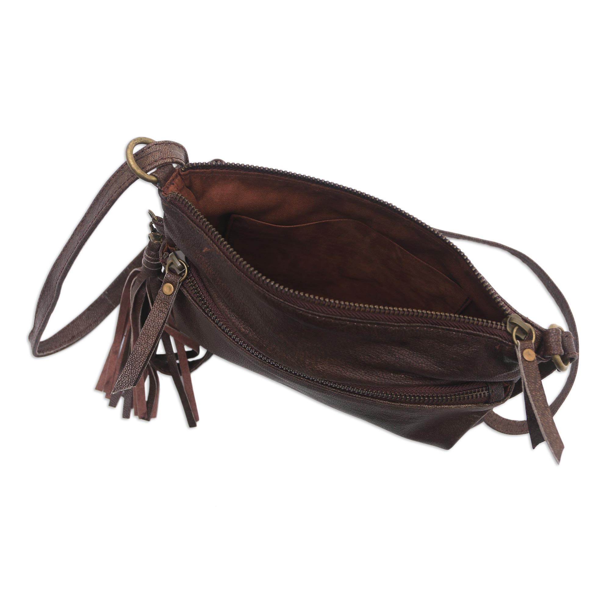 Artisan Crafted Leather Sling in Mahogany from Bali - Vintage Pouch in ...