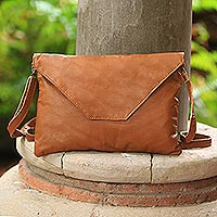 Leather sling, 'Stylish Envelope in Copper'
