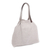Leather accented cotton tote, 'Oyster Style' - Leather Accent Cotton Tote in Solid Oyster from Java (image 2b) thumbail