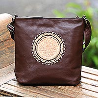 Leather shoulder bag, 'Lotus Carrier in Mahogany'