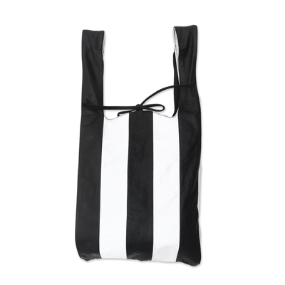 Black and White Striped Leather Tote from Bali