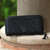 Leather clutch, 'Rice Paddy in Black' - Patterned Leather Clutch in Black from Bali