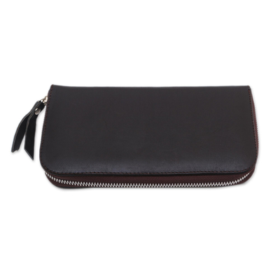 Leather clutch, 'Polosan Espresso' - Solid Leather Clutch in Espresso Crafted in Bali