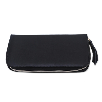 Leather clutch, 'Polosan Black' - Solid Leather Clutch in Black Crafted in Bali