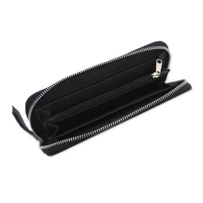 Leather clutch, 'Polosan Black' - Solid Leather Clutch in Black Crafted in Bali