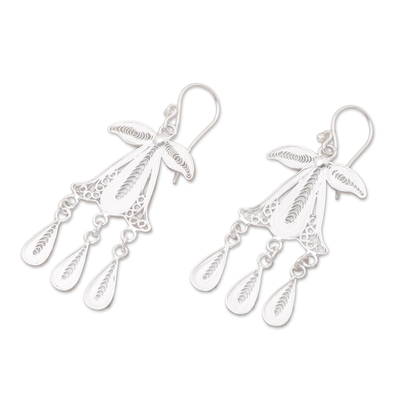 Sterling silver filigree dangle earrings, 'Gombyok Leaf' - Sterling Silver Filigree Dangle Earrings Crafted in Java