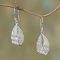 Sterling silver filigree dangle earrings, 'Elegant Ribbon' - Sterling Silver Filigree Ribbon Dangle Earrings from Java
