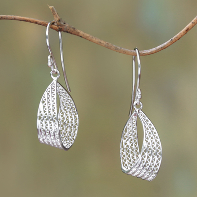Sterling silver filigree dangle earrings, Elegant Ribbon