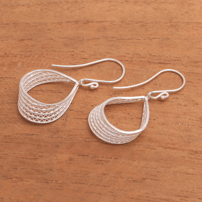Sterling silver filigree dangle earrings, 'Elegant Ribbon' - Sterling Silver Filigree Ribbon Dangle Earrings from Java