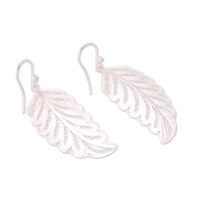 Sterling silver filigree dangle earrings, 'Daun Pakis' - Leafy Sterling Silver Filigree Dangle Earrings from Java