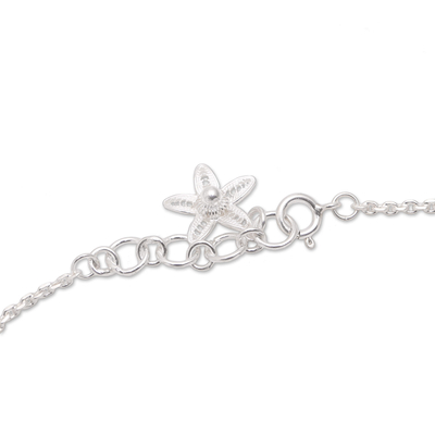 Sterling silver filigree pendant bracelet, 'Floral Story' - Floral Sterling Silver Filigree Pendant Bracelet from Java