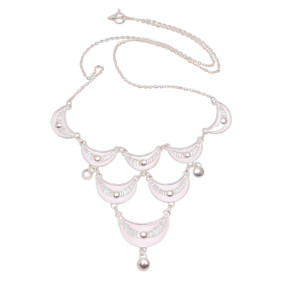Crescent Sterling Silver Filigree Pendant Necklace from Java