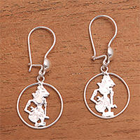 Sterling silver dangle earrings, 'Krishna Circle' - Circular Sterling Silver Krishna Dangle Earrings from Java