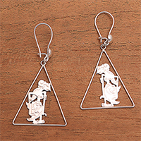 Sterling silver dangle earrings, 'Srikandi Triangle' - Triangular Sterling Silver Srikandi Dangle Earrings