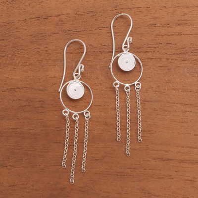 Sterling silver filigree chandelier earrings, 'Delightful Circles' - Circular Sterling Silver Filigree Chandelier Earrings