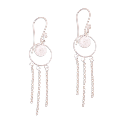 Sterling silver filigree chandelier earrings, 'Delightful Circles' - Circular Sterling Silver Filigree Chandelier Earrings